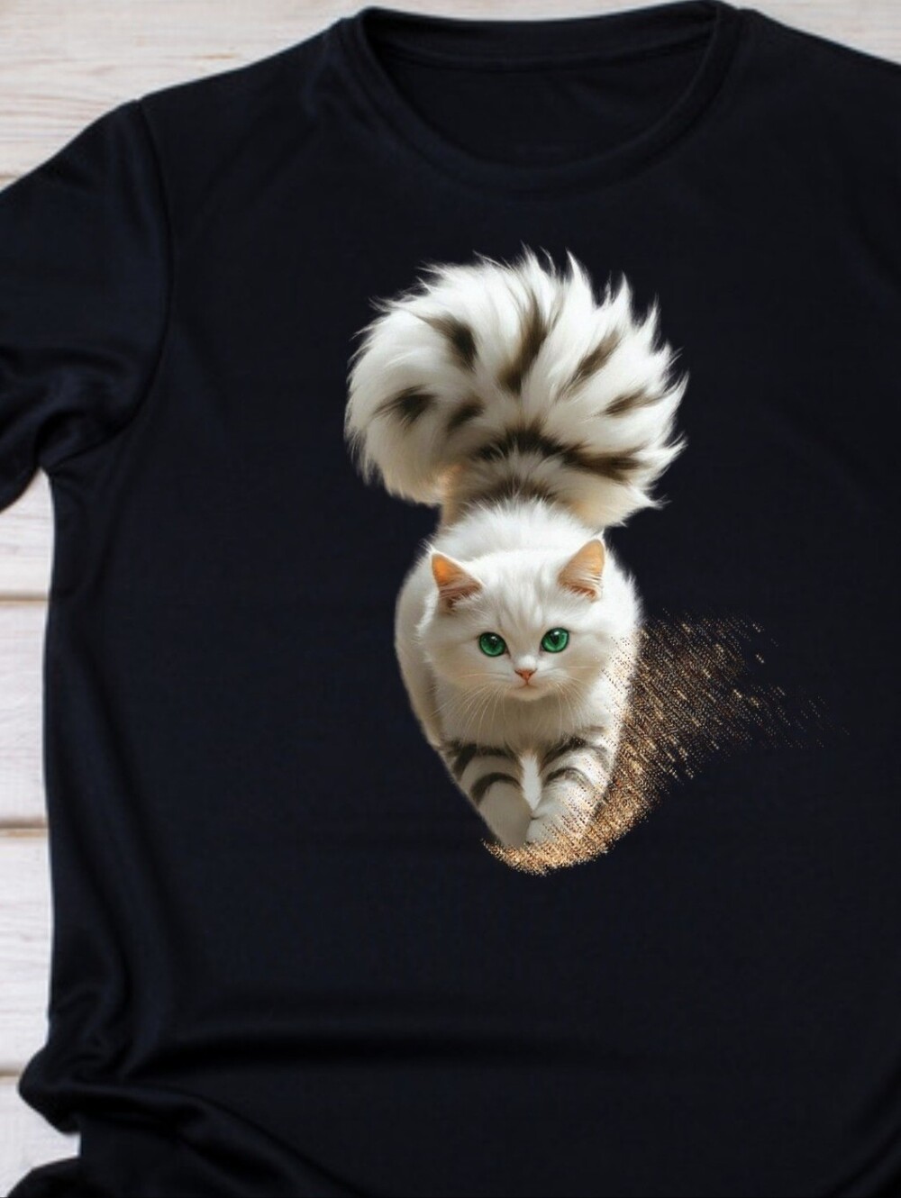 Luxury Custom Silver Shaded Fluffy Persian Kitty Rhinestone Tee - L
